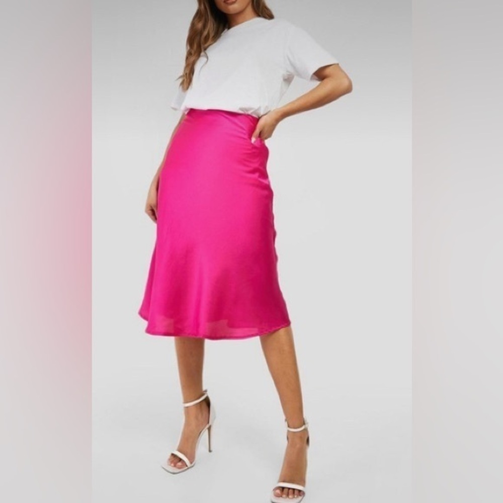 Satin Bias Midi Slip Skirt pink size M